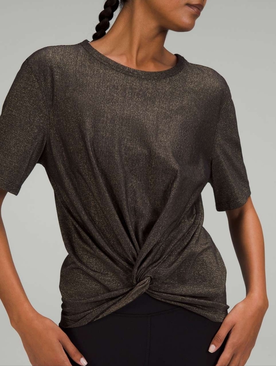 lululemon athletica Tops - 🔥 Final Price 🍋Lululemon Metallic Knot Front Short Sleeve Top - Black Gold